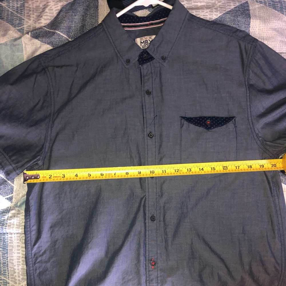 Navy Blue Short Sleeve Button Down Shirt - Picture 7 of 8